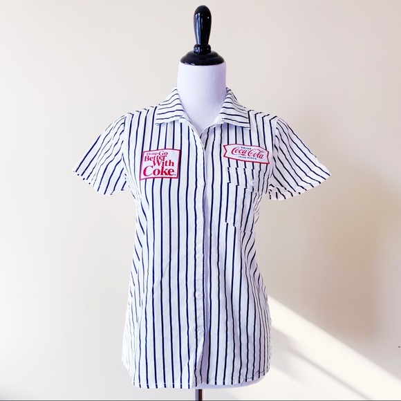 Coca Cola Tops - NWOT Womens Coca-Cola Coke Button Up Shirt Striped